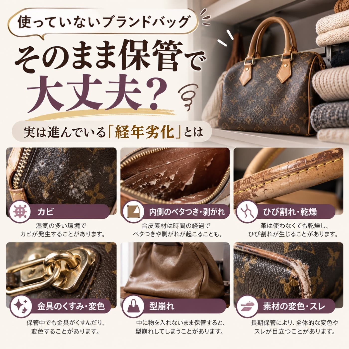 使っていないブランドバッグ、そのまま保管で大丈夫？👜実は進んでいる『経年劣化』とは！？
